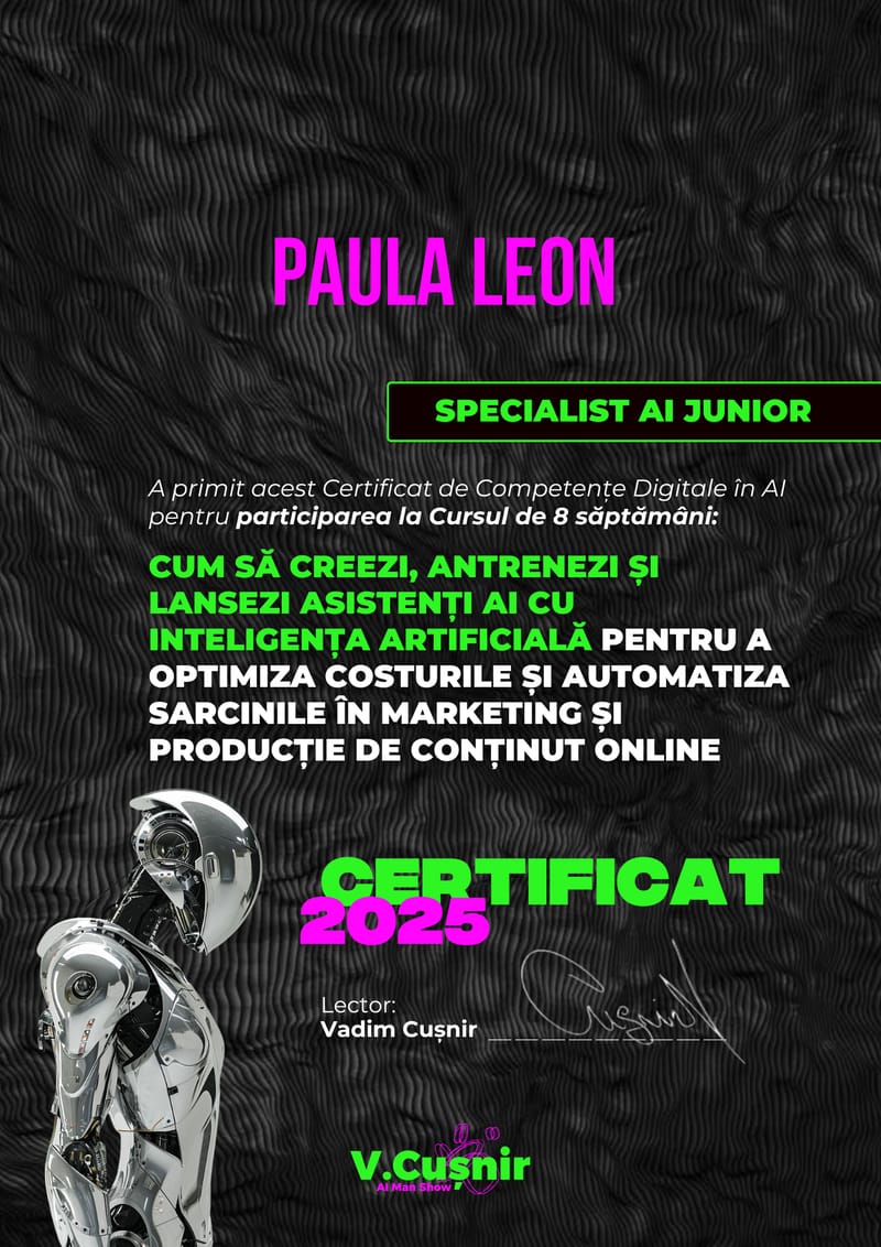 Certificat Specialist AI Junior — Automatizare & Optimizare, Paula Leon